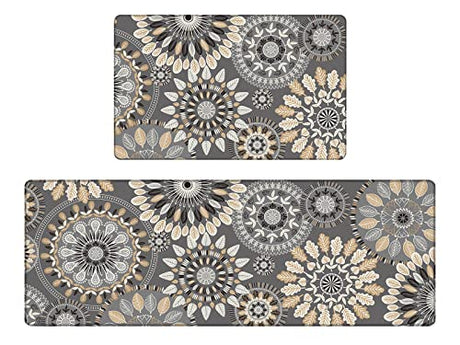 Pauwer Boho Kitchen Rugs Set of 2 Anti Fatigue Mats for Kitchen Floor Cushioned Kitchen Rugs and Mats Non Skid Waterproof Kitchen Runner Comfort Pauwer