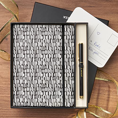ARTEZA Journal Gift Set, 6 x 8 Inches, 96-Sheet Notebook with Double-Sided Lined Paper and 1 Black Ink Pen, Black and White Design, Office Supplies ARTEZA
