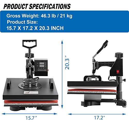 Topdeep Heat Press 15x15 Inch 8 in 1 Heat Press Machine, Swing Away T Shirt Pressing Machine Digital Control, Multifunction Heat Press Transfer - WoodArtSupply