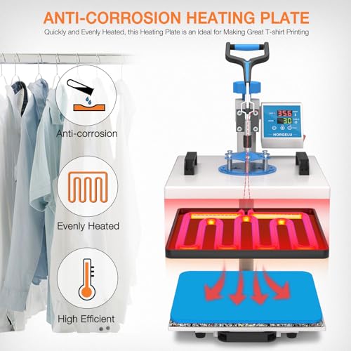 HORGELU 5 in 1 Heat Press Machine 15x15 Inch Heat Transfer Machine 360-Degree Swing Away Multifunction Digital Sublimation Combo Heat Press for T Horgelu