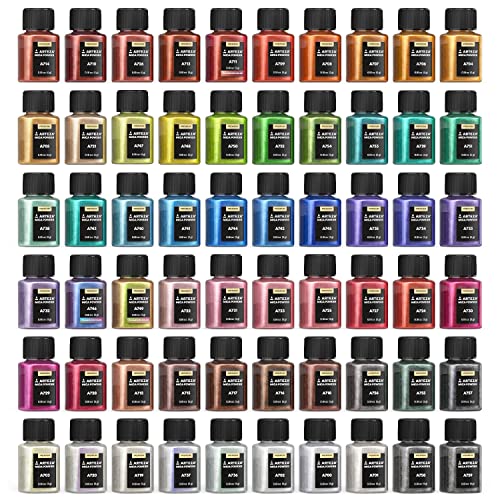 Arteza Mica Powder, Set of 60 Colors x 0.18 oz Jars, Craft Supplies for Paint, Epoxy Resin, Candle Making & DIY Crafts ARTEZA