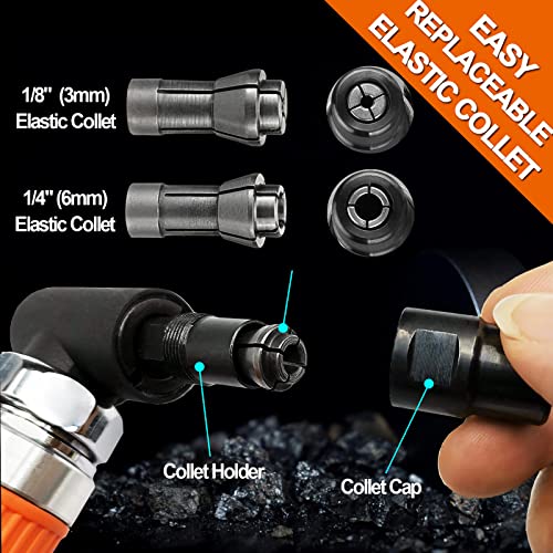 MOMODA 1/4" Mini Air Die Grinder Kit Right Angle 90 Degree Pneumatic Sander 20,000RPM High-power Model with 1/4"(6MM) and 1/8"(3MM) Collets for MOMODA