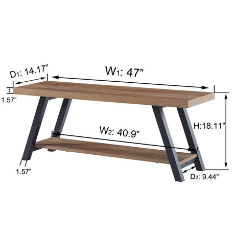 LVB Industrial Entryway Bench, Wood and Metal Storage Bench for Living Dining Room, Farmhouse Indoor Entry Way Shoe Benches Seat, Rustic Oak, 47 Inch LVB