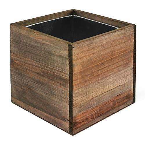 CYS EXCEL Cube Planter Box with Removable Zinc Metal Liner (8"x8"x8") | Multiple Size Choices Wood Square Planter | Indoor Decorative Window Box