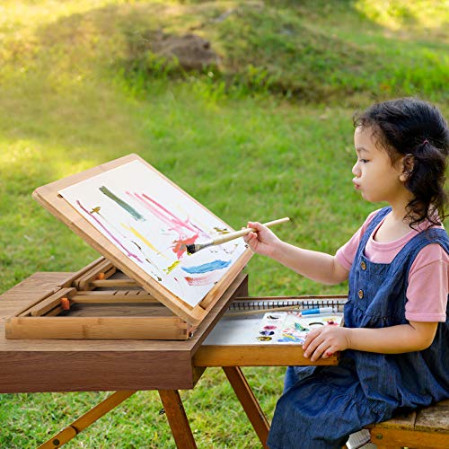 Drawing Table Nnewvante Laptop Desk Adjustable Drafting Desk Foldable Bamboo Bed Tray with Tablet Slot for Adult Kids, Large Nnewvante