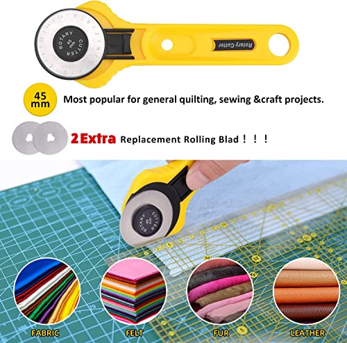 78 Pcs Rotary Cutter Set - KingTool 45mm Cutter Kit with A3 Cutting Mat, Fabric Scissors 3 Replacement Blades, Quilting Rulers, Sewing Clips, Sewing