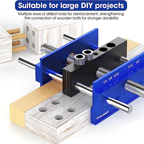 TRAVEANT Self Centering Dowel Jig, Upgraded 6.7'' Drill Jig For Straight Holes Biscuit Joiner Set With 6 Drill Guide Bushings, Adjustable Width