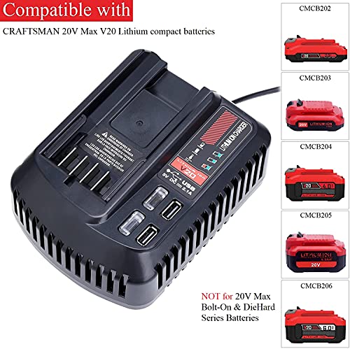 CMCB104 V20 Battery Fast Charger Replacement for Craftsman V20 Craftsman 20V max Lithium Compact Batteries Lithium Battery CMCB202 CMCB204 CMCB206 Gonocop