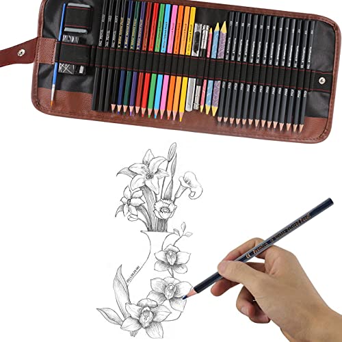 Heshengping, Sketching Pencil Set Drawing Pen Charcoal Sketch Kit Cover Graphite Pencils Charcoal Pencils Watercolor Pencils Paper Erasable Pen - WoodArtSupply