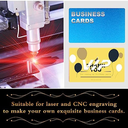 SUNJOYCO 100 Pcs Metal Business Card Blanks, Laser Engraving Business Cards Sublimation Blanks Name Cards for Promotion Gift Card Desk Number Tag