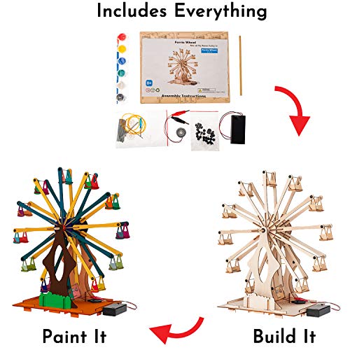 Smartstoy Wooden Ferris Wheel - STEM Projects for Kids Ages 8-12 -16 Engineering Kit, 3D Puzzles Roller Coaster Building Set - DIY Educational Model Smartstoy