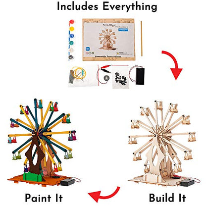 Smartstoy Wooden Ferris Wheel - STEM Projects for Kids Ages 8-12 -16 Engineering Kit, 3D Puzzles Roller Coaster Building Set - DIY Educational Model - WoodArtSupply