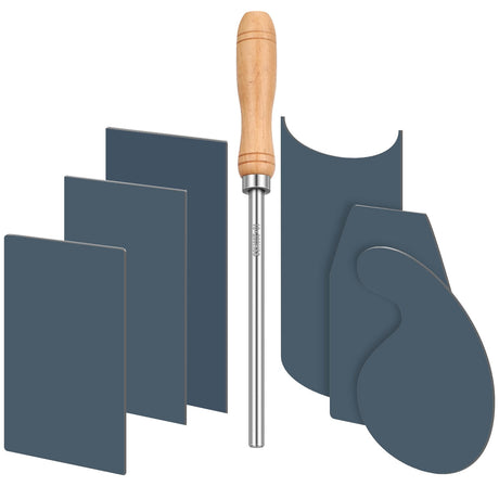 Therwen Scraper Burnisher and 6 Pcs Multi-Shaped Scraper Set Burnishing Tool Card Scraper Woodworking Include 3 Rectangle 1 Gooseneck 1 Curved 1 Therwen