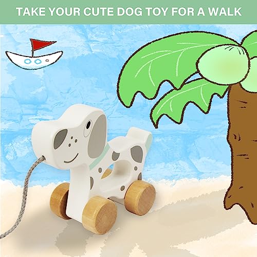 WoodenEdu Baby Toys Car,Wooden Pull Along Toddler Toy, Developmental Toy for 1 Year Old Girl Boy Birthday Gift (Dog) WoodenEdu