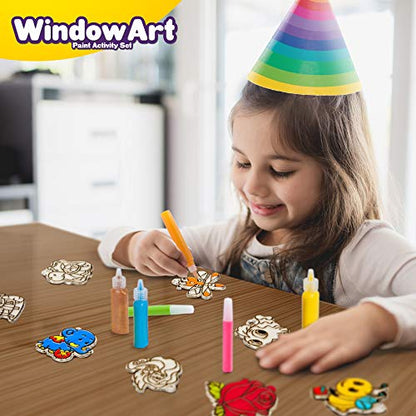Creative Kids Window Paint Art Kit – Make Your Own Suncatchers Set – 24 Sun Catchers, 24 Suction Cups & 11 Paints – Suncatchers for Kids to Paint -