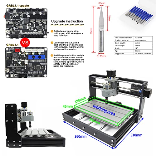 RATTMMOTOR 3018 Pro DIY CNC Router Kit, 3 Axis Hobby CNC Router Machine GRBL Control, Plastic Acrylic PVC PCB Wood Mini Desktop Engraving Milling RATTMMOTOR