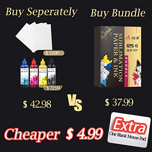 A-SUB Sublimation Paper 125gsm and Sublimation Ink Bundle Kit for Heat Transfer on Tumblers, Tee shirt, Mugs,etc. to Personalize your Holiday Gift A-SUB