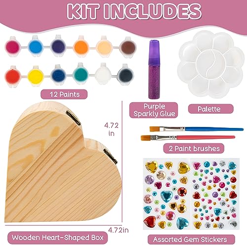 Paint Your Own Wooden Jewelry Box-Arts and Crafts for Kids 4-6, DIY Treasure Box Painting Kits Gift for 7 8 Year Old Girls, Kids Crafts