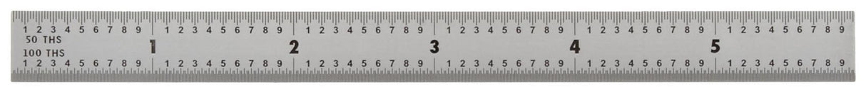 Mitutoyo 182-206, Steel Rule, 6"/150mm, (1/50", 1/100", 1mm, 1/2mm), 1/64" Thick X 1/2" Wide, Satin Chrome Finish Tempered Stainless Steel Mitutoyo