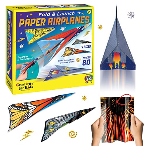 Creativity for Kids Fold and Launch Paper Airplanes - Create 80 Paper Planes, 2 Airplane Launchers, Crafts for Kids Age 6-8+ Creativity for Kids
