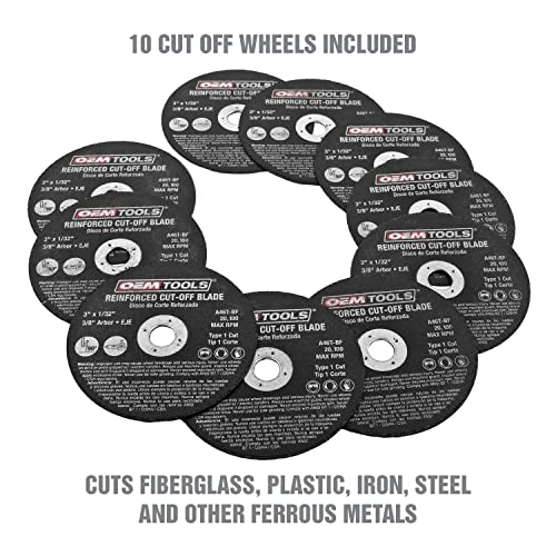 OEMTOOLS 26528 10 Piece Cut Off Wheel Set with Mandrel, Cutoff Wheel Mandrel Set, Premium Metal Cutting Wheels w/ 3/8" Arbors, Die Grinder Cut Off OEMTOOLS