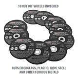 OEMTOOLS 26528 10 Piece Cut Off Wheel Set with Mandrel, Cutoff Wheel Mandrel Set, Premium Metal Cutting Wheels w/ 3/8" Arbors, Die Grinder Cut Off OEMTOOLS