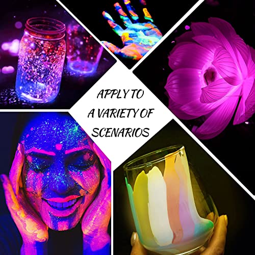 Glow in The Dark Pigment Powder 15 Jar -12 Color Glow Pigment and 3 Color Luminous Flake with UV Lamp - Epoxy Resin Luminous Powder for Slime OSBANG