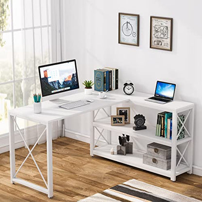 Tribesigns Reversible Industrial L-Shaped Desk with Storage Shelves, Corner Computer Desk PC Laptop Study Table Workstation for Home Office Small - WoodArtSupply