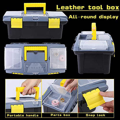 Leather Working Kit, Leather Repair Kit, Leather Working Tools with Instructions, Quality Tool Box, Rotary Cutter, Waxed Thread, Tracing Wheel, and - WoodArtSupply