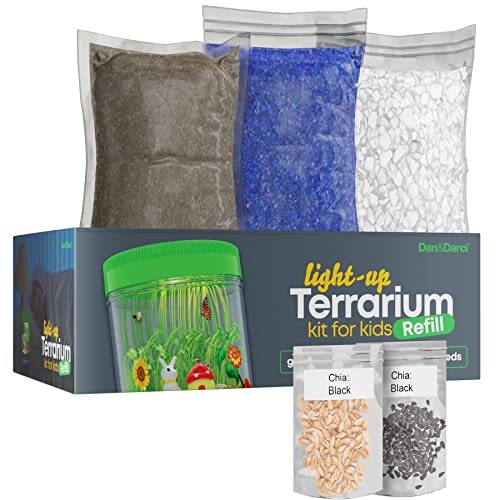 Mini Explorer Refill Set for Dan&Darci Light-up Terrarium Kit - Kit Includes: Soil, Blue Sand, River Rocks, and Wheatgrass & Chia Seeds to Grow You - WoodArtSupply