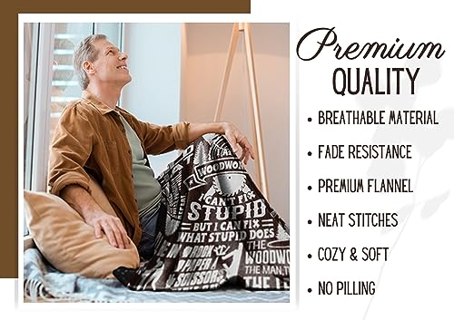 Woodworking Gifts Blanket for Woodworker, Man, Women - 50" x 65" Throw, Flannel Blanket - Birthday Gifts for Wood Lovers - Stupid Huglanket