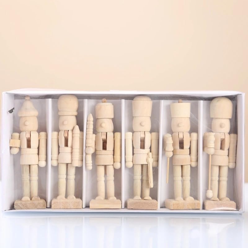 RCFINE 6Pcs Nutcracker Christmas DIY Nutcracker Unfinished Blank Unpainted Nutcracker Figurine Ornament for Table Home Decoration