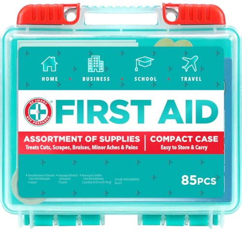 Be Smart Get Prepared 85 Piece First Aid Kit: Clean, Treat, Protect Minor Cuts, Scrapes. Home, Office, Car, School, Business, Travel, Emergency, Be Smart Get Prepared