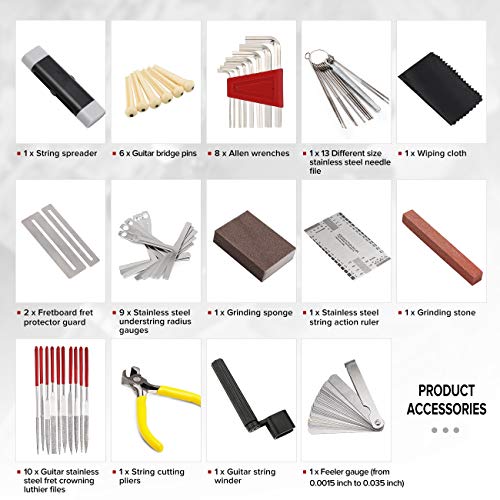 MIFOGE 45Pcs Guitar Repairing Maintenance Tool Kit with Carry Bag Large Care Set of Tools for Acoustic Guitar Electric Guitar Ukulele Bass MIFOGE