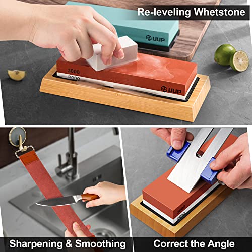 KEENBEST Sharpening Stone Whetstone Set 2 Side Grit 400 1000 3000 8000  Professional Kitchen Knife Sharpener Stone Kit Wet Stones for Sha