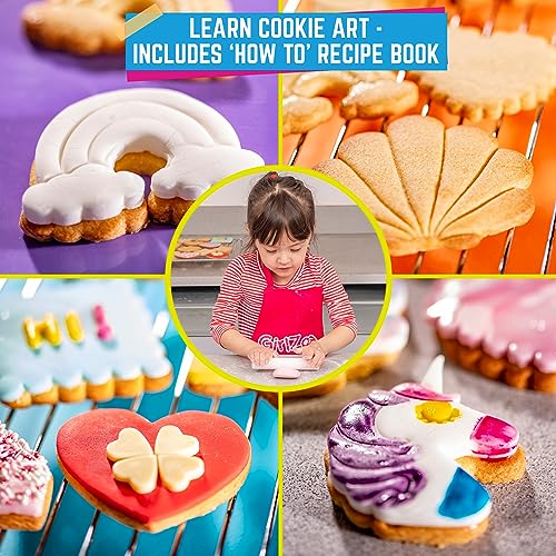 GirlZone Cookie Art Bakery Kit, Decorate Cookies Using Sugar Cookie Decorating Supplies with Stencils, Brushes and Cutters, Fun Cookie Decorating Kit - WoodArtSupply