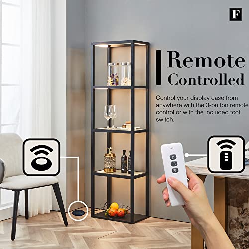 FENLO Fantasy Plus 66" Luxury Glass Display Shelf with Dimmable LED Floor Lamps, Sturdy Curio Cabinet with Bookcase Display Shelves for Bedroom, Open FENLO