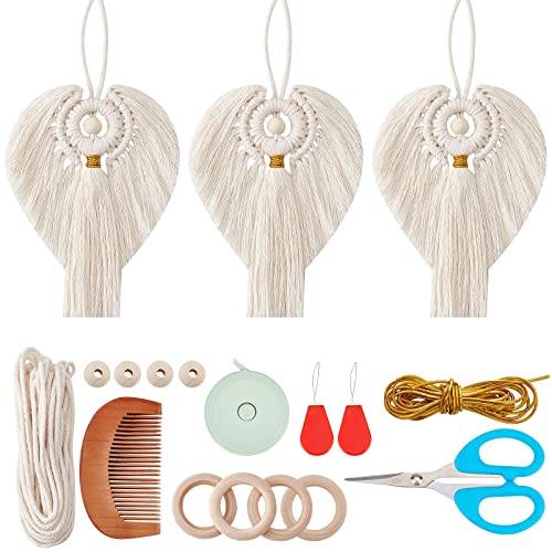 FREEBLOSS 3 Set DIY Macrame Angel Kit Angel Hanging Ornament Boho Macrame Wall Hanging Decor Macrame DIY Kit Gift for Mom Girls - WoodArtSupply