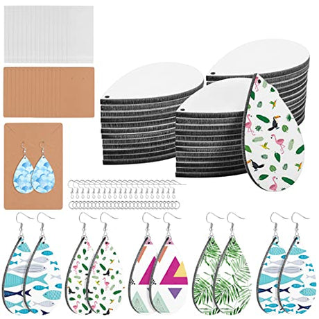 60 Pieces Sublimation Blanks Products, Sublimation Earring Blanks Unfinished Wood Teardrop Earring Pendant with Earring Hooks and Jump Rings Earrings HooAMI