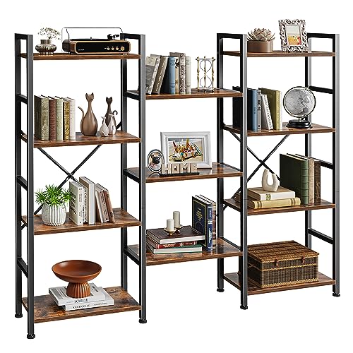 Rustic Brown SUPERJARE 4-Tier Bookshelf with 11 Display Shelves for Home & Office - WoodArtSupply