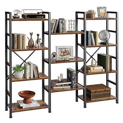 Rustic Brown SUPERJARE 4-Tier Bookshelf with 11 Display Shelves for Home & Office - WoodArtSupply