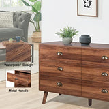 JOZZBY 6 Drawer Dresser with Metal Handle for Bedroom, Mid-Century, Modern Walnut Wood Dresser Chest of Drawers for Living Room, Hallway JOZZBY