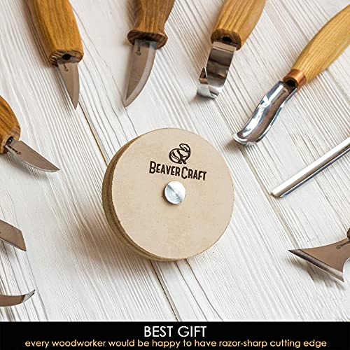 BeaverCraft PW1 Sharpening Wheel Stropping 3" Wheel Leather Wheel Honing Wheel Leather Polishing Wheel Knife Sharpening Wheel Kit Leather Stropping BeaverCraft