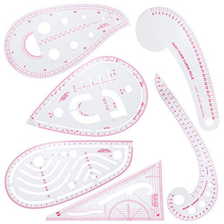 NEWMAY 6 Stlye Sew French Curve Ruler Metric Shaped Plastic Sewing Tools Measure Ruler for Sewing Pattern Making Design DIY Dress Clothing, Bendable NEWMAY