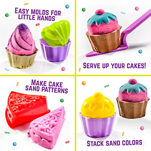 GirlZone Sweet Cakes Play Sand Kit, Fun Sand Box Toys Kit with 2lbs Moldable Sensory Sand and 17 Sandbox Sand Tools, Fun Sand Toys for Toddlers Age GirlZone