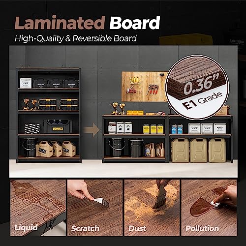 HOMEDANT House Z-Beam 48" Wide Heavy Duty Garage Storage Shelving Adjustable 5-Tier Metal Shelves Laminated Wood Organization Shelf Industrial HOMEDANT