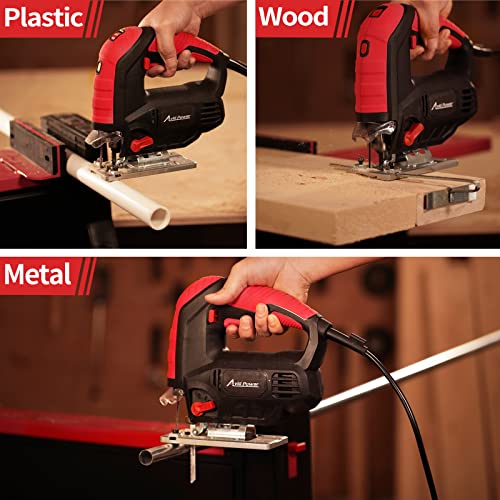 AVID POWER Jig Saw, 7.0A 3000 SPM Jigsaw with Variable Speed, Bevel Angle (0°-45°), 6PCS Blades and Scale Ruler - WoodArtSupply