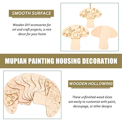 SEWACC 50 Sets Wooden Mushroom Cutouts Unfinished Wood Shapes Blank Wood Embellishments with Hemp Ropes for DIY Projects Home Decor SEWACC