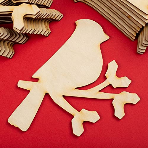 Pack of 24 Unfinished Wood Cardinal Cutouts by Factory Direct Craft - Wooden Cardinal on a Branch Blank DIY Shapes for Holiday Decorating and