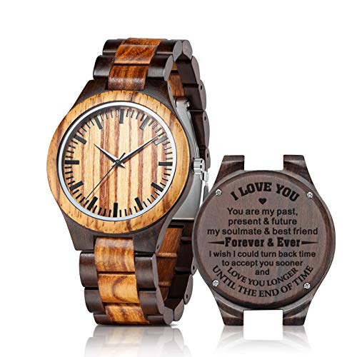 UMIPHIMAT Custom Engraved Wooden Watches for Men - Annviersary Wedding Valentines Gifts for Husband Boyfriend UMIPHIMAT